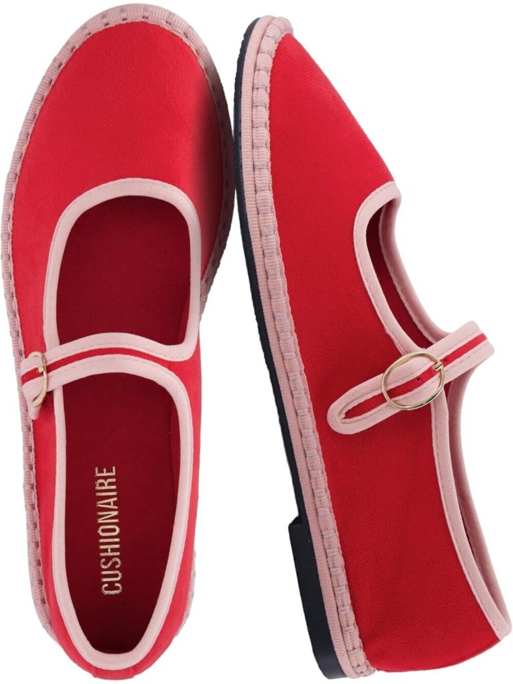 Women's Red Pink Mary Jane Ballet Flats Faux Suede Adjustable Buckle Shoes